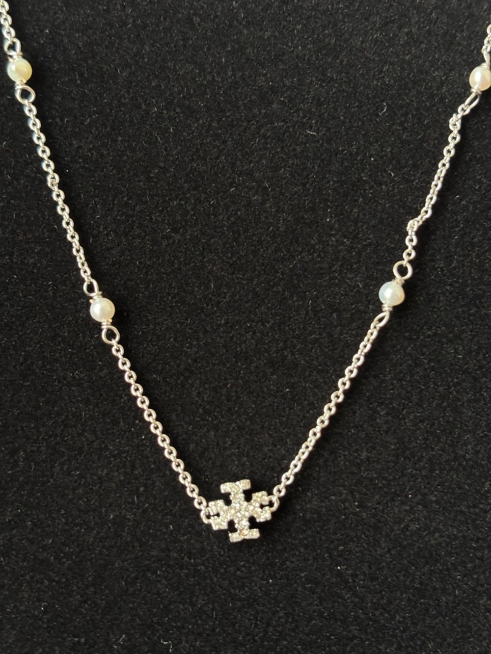 Tory Burch Silver Necklace diamonds & pearls